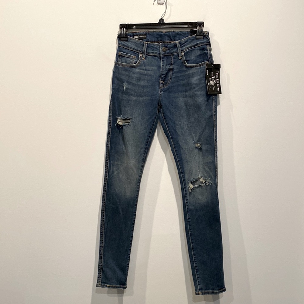 NEW True Religion Women’s Distressed Mid Rise Skinny Jennie Jeans